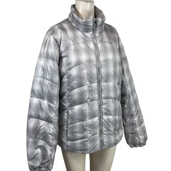 EDDIE BAUER ~ WOMENS XL ~ GRAY PLAID DOWN FILL FULL ZIP JACKET COAT EB650 - Picture 1 of 8